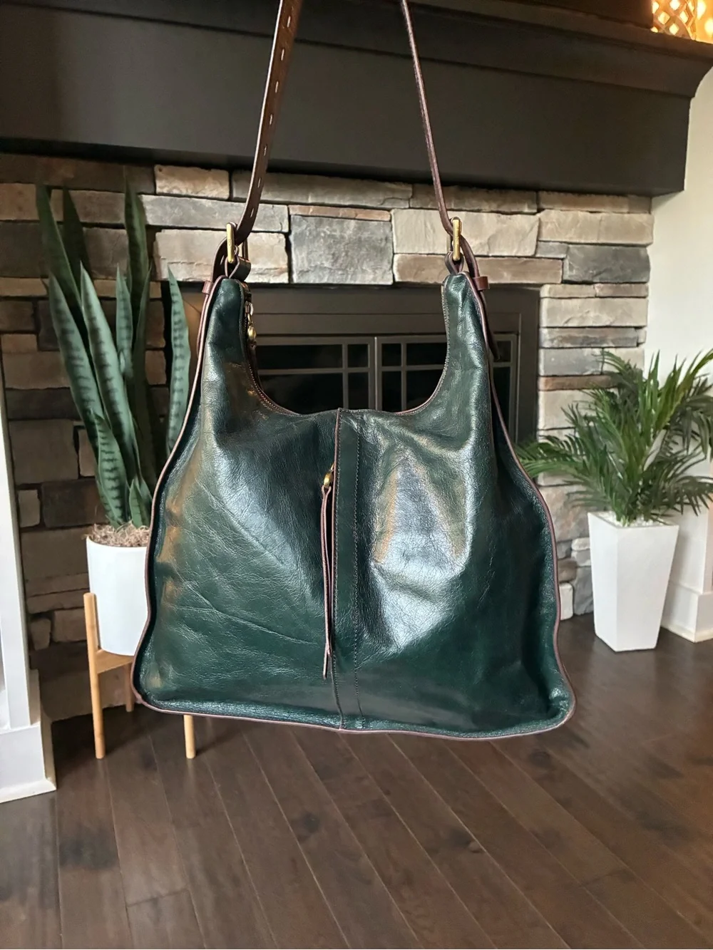 Hobo Marley Leather Shoulder Hobo Bag Deep Green